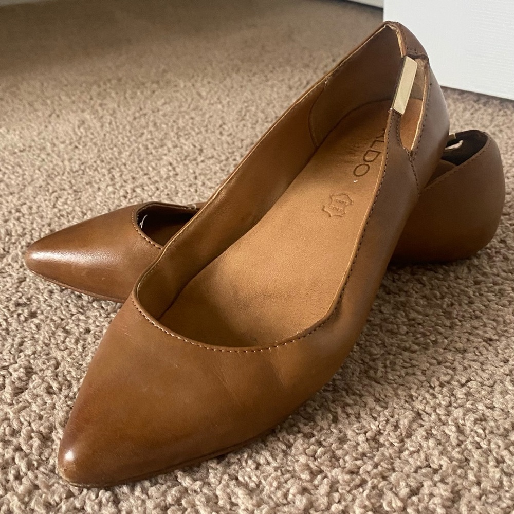 Well Worn Aldo Brown Leather Pointed-toe Flat